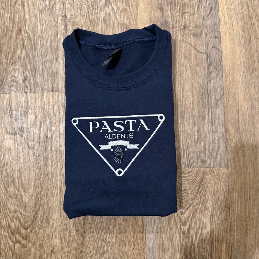 Unisex Navy Blue Pasta Logo Sweatshirt Designer-Inspired Italian - Picture 2 of 3
